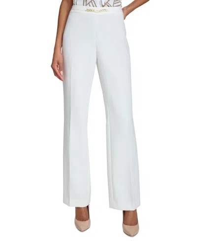 Shop Karl Lagerfeld Paris Women's Chain-trim Straight-leg Pants In Soft White
