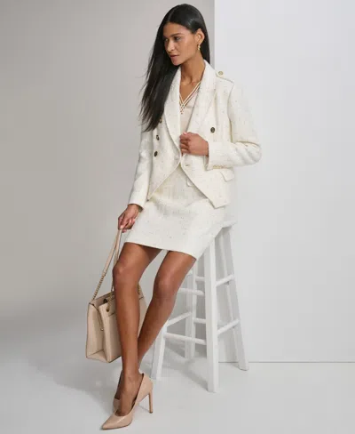 Shop Karl Lagerfeld Women's Tweed Double-breasted Blazer In Soft White Multi