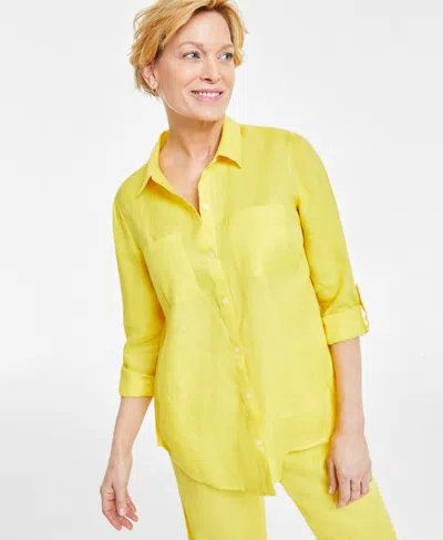 Shop Charter Club Women's 100% Linen Shirt, Created For Macy's In Primrose Yellow