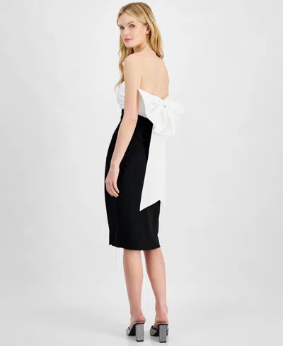 City Studios Juniors' Colorblocked Bow-back Midi Dress In Ivory,blac