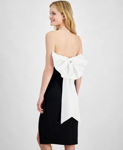 City Studios Juniors' Colorblocked Bow-back Midi Dress In Ivory,blac