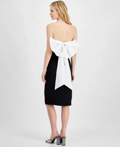 City Studios Juniors' Colorblocked Bow-back Midi Dress In Ivory,blac