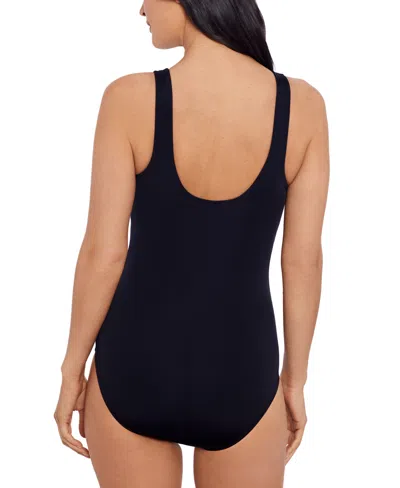 Shop Swim Solutions Women's Printed High-neck One-piece Swimsuit, Created For Macy's In Blue