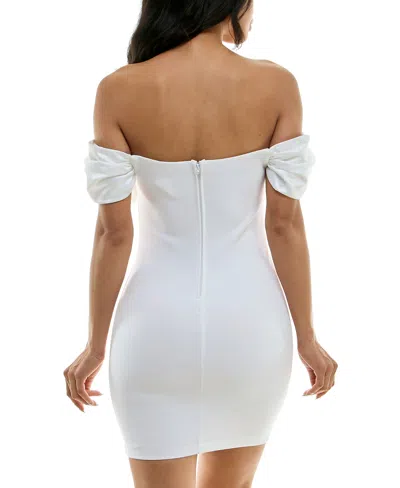 Shop B Darlin Juniors' Off-the-shoulder Bow-neck Bodycon Dress In Wht,cry