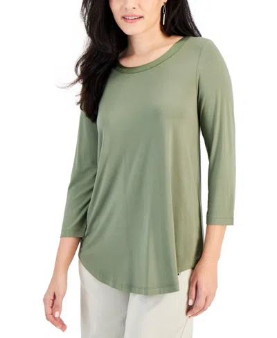 Shop Jm Collection Petite Satin-trim 3/4-sleeve Top, Created For Macy's In Starnished Stem