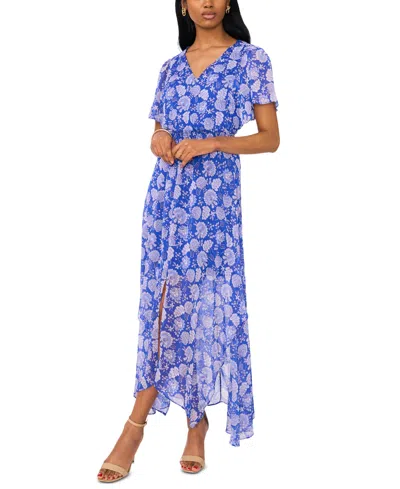 Shop Msk Women's Flutter-sleeve Handkerchief-hem Maxi Dress In Blues