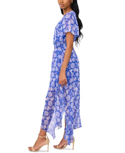 Shop Msk Women's Flutter-sleeve Handkerchief-hem Maxi Dress In Blues