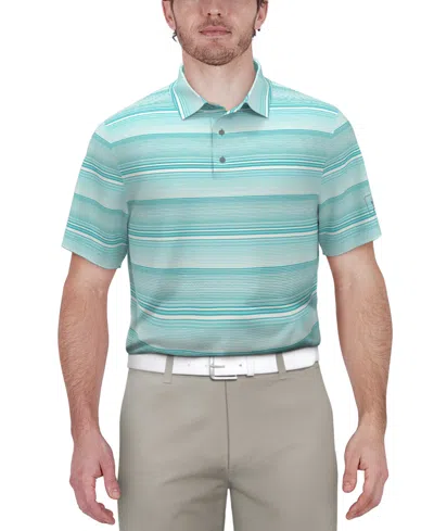 Shop Pga Tour Men's Linear Energy Textured Short Sleeve Performance Golf Polo Shirt In Cyan Blue