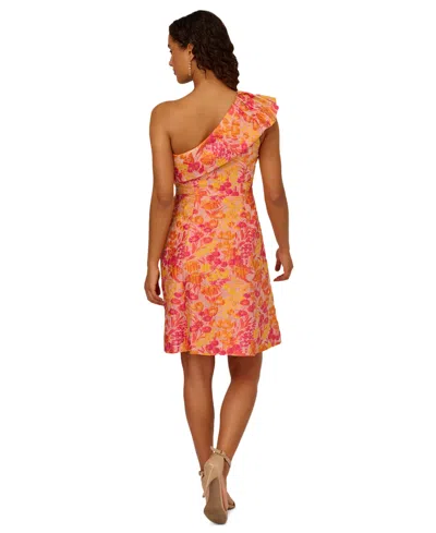 Shop Adrianna Papell Women's One-shoulder Floral Jacquard Dress In Orange Multi