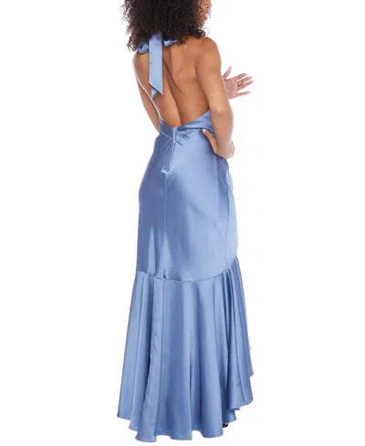 Shop B Darlin Juniors' Halter-neck Ruffle High-low Gown In Chambray