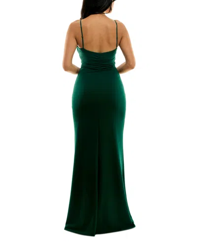 Shop Emerald Sundae Juniors' Notch-neck Slit-front Gown In Red