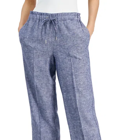 Shop Anne Klein Women's Linen-blend Mid Rise Drawstring-waist Crop Pants In Dstnt Mt,b