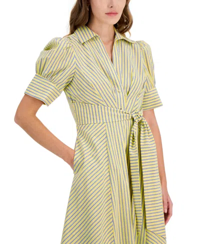 Shop Tahari Asl Women's Short-sleeve Tie-waist Midi Dress In Lemonade,b
