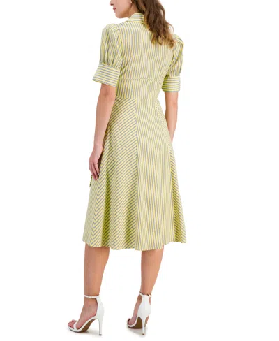 Shop Tahari Asl Women's Short-sleeve Tie-waist Midi Dress In Lemonade,b
