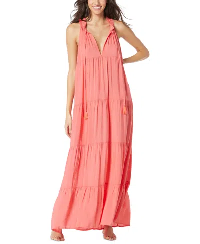 Shop Vince Camuto Women's Tiered Maxi Dress Swim Cover-up In Pop Coral