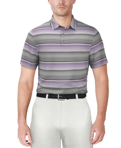 Shop Pga Tour Men's Linear Energy Textured Short Sleeve Performance Golf Polo Shirt In Iron Gate