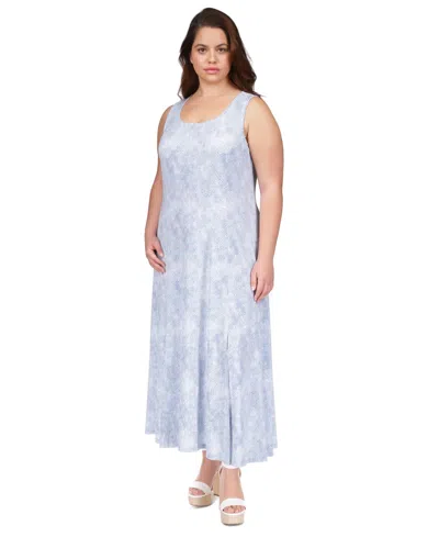 Shop Michael Kors Michael  Plus Size Printed Sleeveless Maxi Dress In Chambray