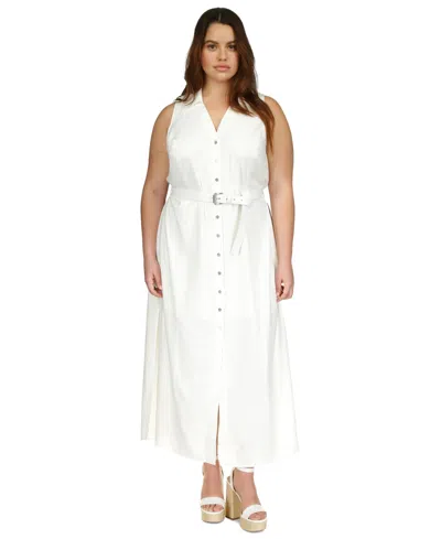 Shop Michael Kors Michael  Plus Size Belted Sleeveless Maxi Dress In White