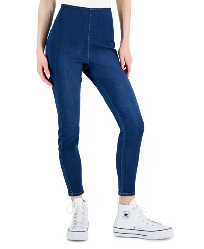 Shop Tinseltown Juniors' High-rise Pull-on Skinny Jeans In Regal Wash