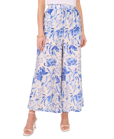 Shop Vince Camuto Women's Printed Drawstring Wide-leg Pants In Sapphire