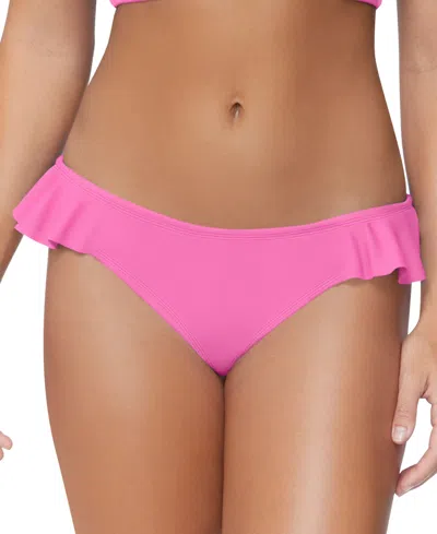 Shop Raisins Juniors' Ruffle-trim Solid Bikini Bottoms In Pink