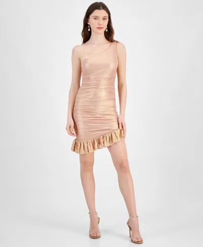 Shop City Studios Juniors' Metallic One-shoulder Bodycon Dress In Rose