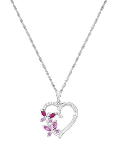 Shop Macy's Multi-gemstone Butterfly Heart 18" Pendant Necklace (1/2 Ct. T.w.) In Sterling Silver (also In Addit In Red
