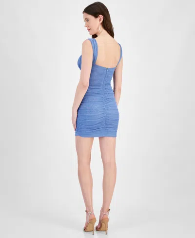 Shop City Studios Juniors' Ruched Glitter Bodycon Dress In Blue