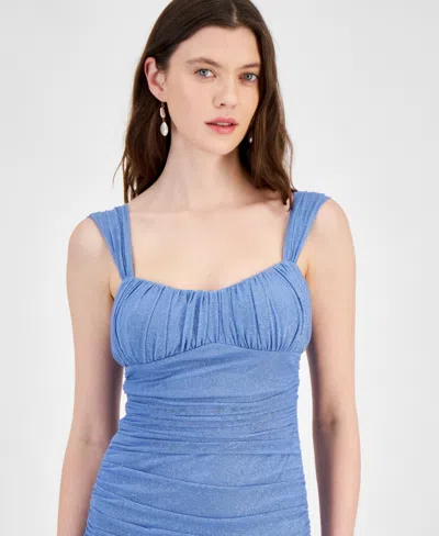 City Studios Juniors' Ruched Glitter Bodycon Dress In Blue