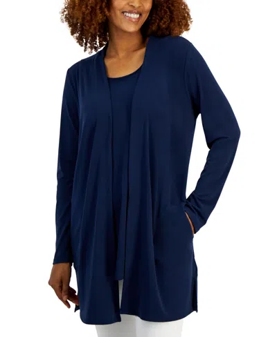 Shop Jm Collection Petite Knit Dressing Cardigan, Created For Macy's In Intrepid Blue