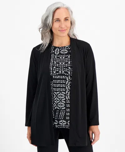 Shop Jm Collection Petite Knit Dressing Cardigan, Created For Macy's In Deep Black