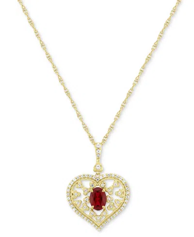 Macy's Lab-grown Ruby (3/4 Ct. T.w.) & Lab-grown White Sapphire (3/8 Ct. T.w.) Openwork Heart 18" Pendant N In Ruby