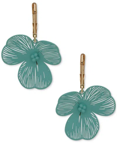Shop Lonna & Lilly Gold-tone Open Flower Leverback Drop Earrings In Seafoam