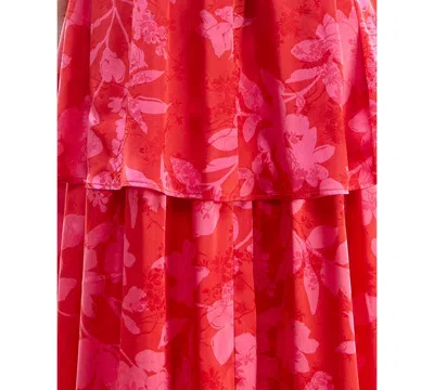 Shop Crystal Doll Juniors' Floral Tie-strap Tiered Maxi Dress In Red,pink