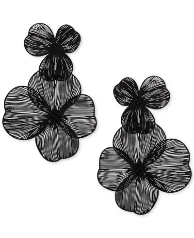 Shop Lonna & Lilly Gold-tone Openwork Flower Double Drop Earrings In Black
