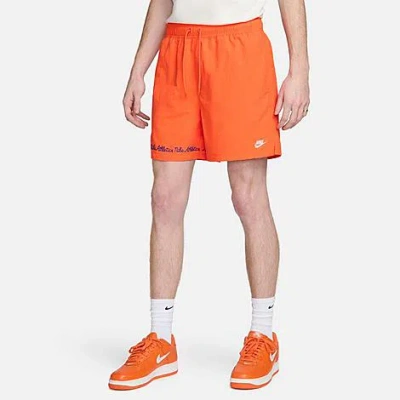 Shop Nike Men's Club Varsity Flow Shorts In Safety Orange/white