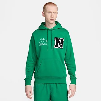 Shop Nike Men's Club Fleece Varsity Letter French Terry Pullover Hoodie In Malachite