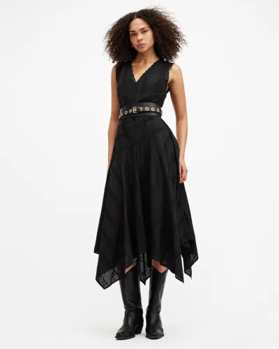 Shop Allsaints Aviana Sleeveless Broderie Maxi Dress In Black