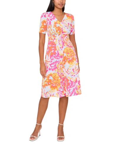 Shop Msk Petite Floral-print Twist-front Midi Dress In Pink
