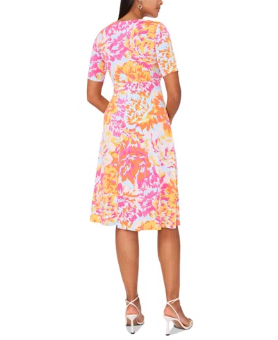 Shop Msk Petite Floral-print Twist-front Midi Dress In Pink