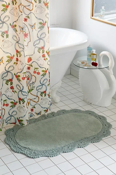 Shop Urban Outfitters Heidi Crochet Bath Mat In Sage At