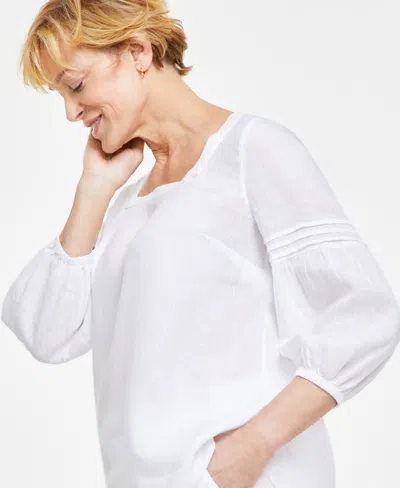 Shop Charter Club Women's 100% Linen Woven Square-neck Top, Created For Macy's In Bright White