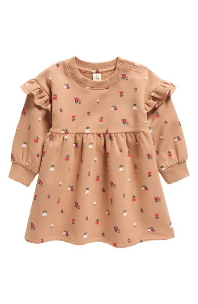 Shop Tucker + Tate Floral Ruffle Long Sleeve Cotton Blend Sweatshirt Dress In Tan Tawny Astrid Floral