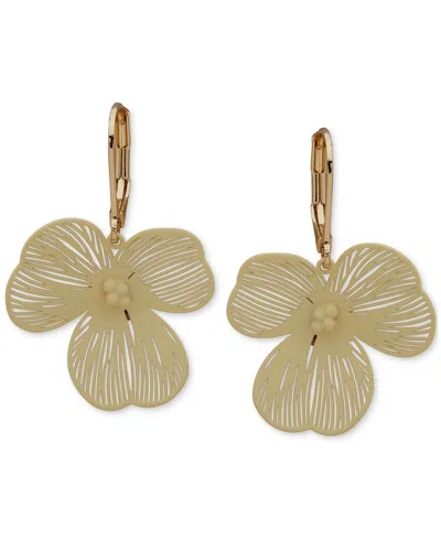 Shop Lonna & Lilly Gold-tone Open Flower Leverback Drop Earrings In Yellow