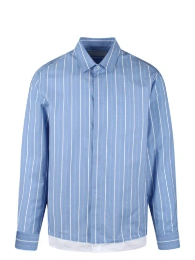 Shop Neil Barrett Loose Double Layer Long Sleeve Shirt In Blue