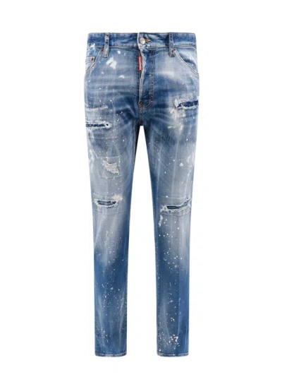 Shop Dsquared2 Stretch Cotton Jeans With Ripped Effect And Paint Stains In Blue