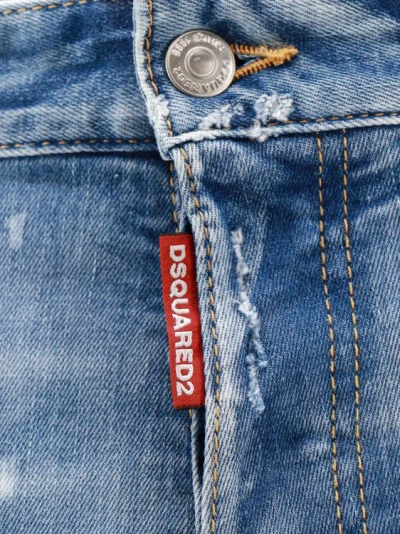 Shop Dsquared2 Stretch Cotton Jeans With Ripped Effect And Paint Stains In Blue