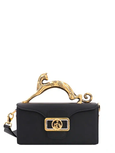 Shop Lanvin Leather Handbag With With Iconic Metal Handle In Black