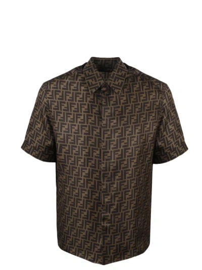 Shop Fendi Printed Ff Shirt In Brown