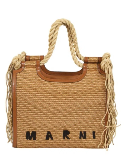 Shop Marni Beige Raffia Bag In Brown